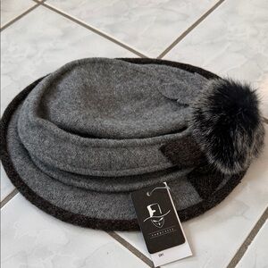 Elegant Gray and Black Women's Hat with Pom Pom